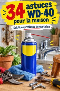 Une canette de WD-40 à côté d'accessoires de nettoyage pour la maison