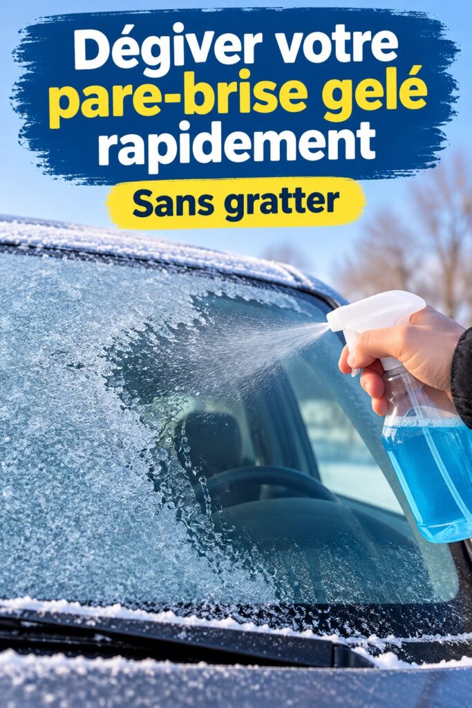 Un pare-brise gelé sous la neige, avant dégivrage.