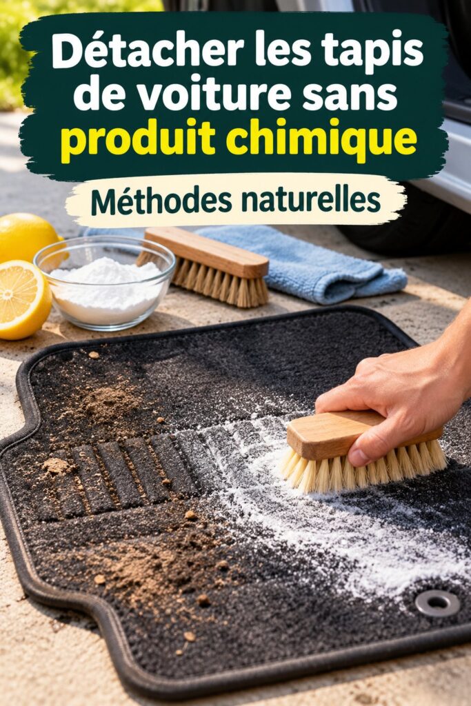 Tapis de voiture nettoyé avec des produits naturels et écologiques.