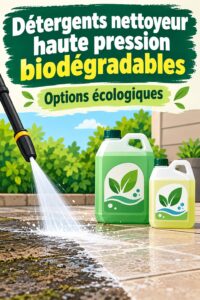 Détergents biodégradables pour nettoyeur haute pression sur une table