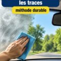 Femme nettoyant son pare-brise intérieur pour éliminer les traces