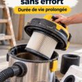 Aspirateur de chantier propre prêt à être utilisé dans un garage.