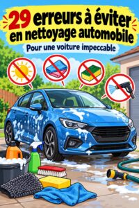 Femme nettoyant sa voiture avec soin, évitant les erreurs courantes en nettoyage auto.