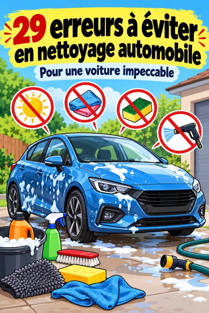 Femme nettoyant sa voiture avec soin, évitant les erreurs courantes en nettoyage auto.