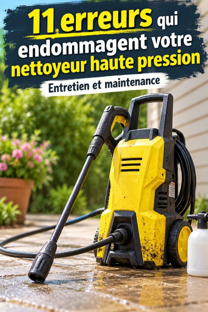 Un nettoyeur haute pression en action, montrant l'importance d'une utilisation correcte.