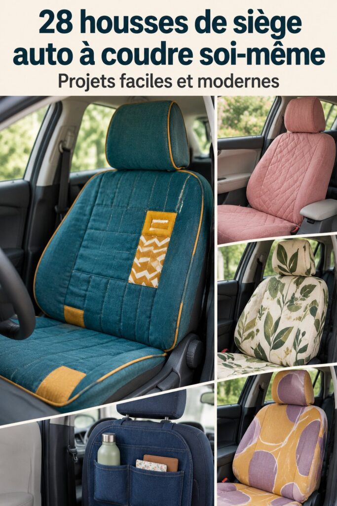 Housses de siège auto colorées et modernes en tissu, conçues à la main.