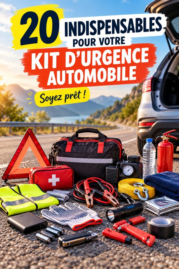 Kit d'urgence automobile avec accessoires pratiques pour la sécurité en route.