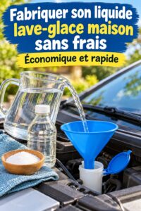 Bouteille de liquide lave-glace fait maison sur un plan de travail