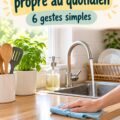 Cuisine bien rangée et propre avec des accessoires de nettoyage
