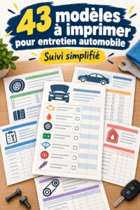 Modèles d'entretien auto à imprimer sur une table en bois
