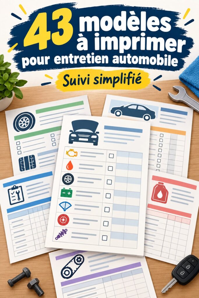 Modèles d'entretien auto à imprimer sur une table en bois