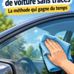 Vitres de voiture propres et brillantes après un nettoyage sans traces.