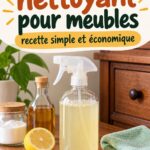 Un flacon de nettoyant textile fait maison sur une table avec des tissus assortis.