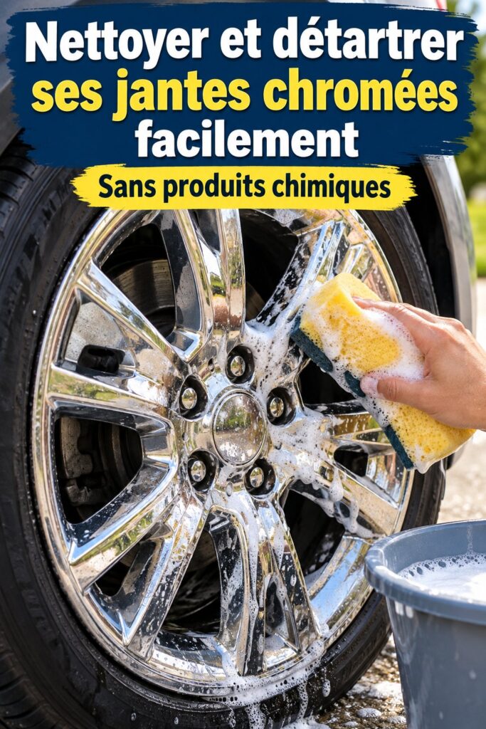 Jantes en chrome brillantes après nettoyage à la maison.
