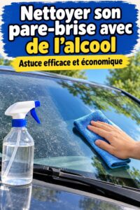 Femme nettoyant un pare-brise avec de l'alcool, méthode efficace pour un nettoyage auto