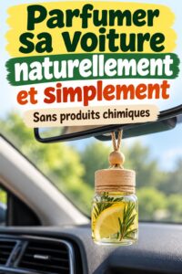 Intérieur d'une voiture parfumée avec des sachets de lavande et des huiles essentielles.