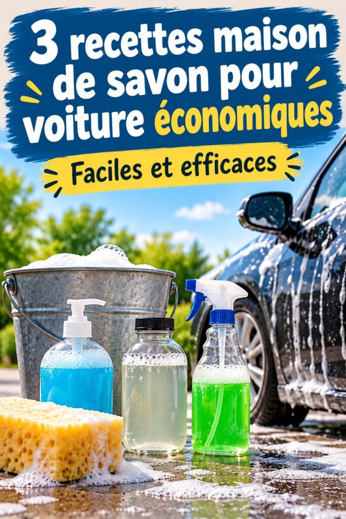 Une bouteille de savon liquide fait maison pour nettoyer une voiture
