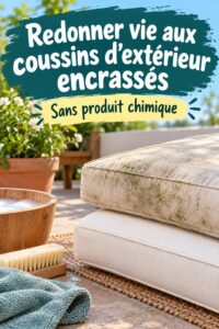 Coussins d'extérieur propres et colorés sur une terrasse ensoleillée.