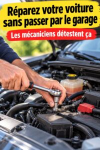 Femme en train de réparer sa voiture à la maison