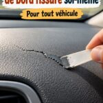 Tableau de bord de voiture avec une fissure visible, prêt à être réparé.