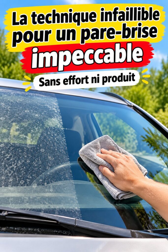 Femme nettoyant un pare-brise de voiture avec soin